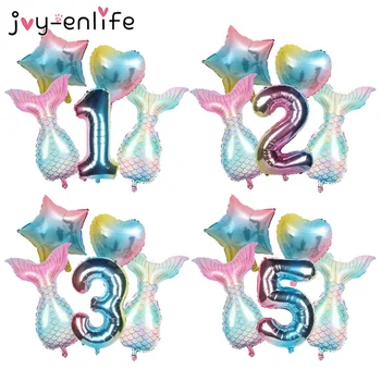 

5pcs Mermaid Tail Balloons 1st Birthday Party Decor Kids Mermaid Party Supplies Latex Number Ballon Helium Balloon Baby Shower