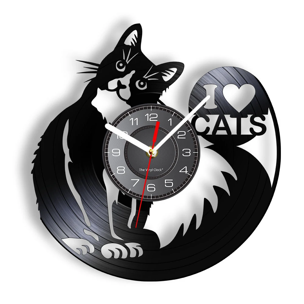 I Love Cats Cute Kitty Rescue Wall Art Silent Clock Lovely Pet Adoption Kittens Home Decor Cat Shop Vinyl Record Hanging Watch wall clocks for sale