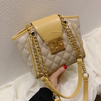 

Elegant Female Plaid Tote Bag 2019 New High Quality PU Leather Women's Designer Handbag Lock Chain Shoulder Messenger Bag Purses