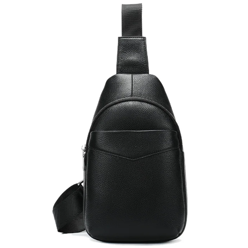 

ABZC-The First Layer Of Genuine Leather Outdoor Multi-Function Male Chest Bag Casual Sling Shoulder Bag Chest Bag