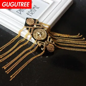 

GUGUTREE brooch breastpin tassels shoulder board patch metal patches badges applique patches for clothing CH-13