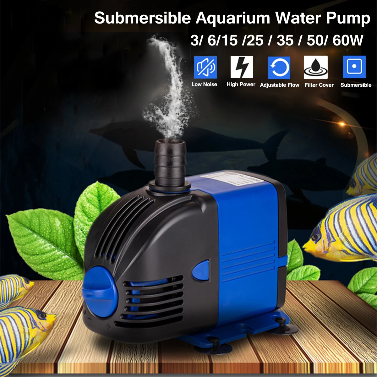 3W/6W/15W/25W/35W/50W/60W Submersible Aquarium Water Pumps with Tube for Fish Tank 220-240V Powerhead Pump Fountain Hydroponic