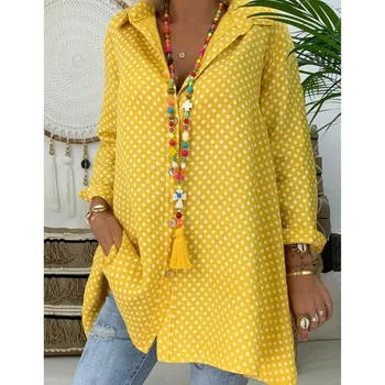 

New Fashion Summer Lady Womens Casual Tops Blouse Long Sleeve V Neck Polka Dot Boho