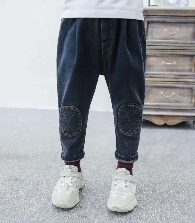 

2019 Spring And Autumn Boys Jeans Boys Cotton Casual Pants Stitching Pattern Children Loose Trousers Boys Clothes 4-14Year