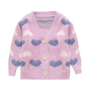 

Brand imitated mink wool girls Sweater love heart Girls Cardigan jackets sweater autumn winter baby girls clothes fashion