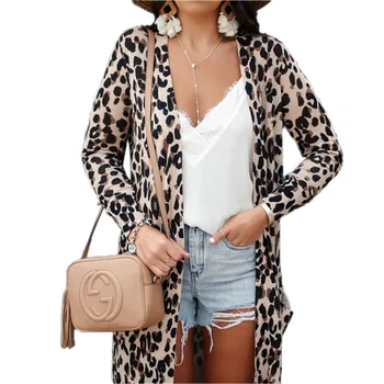

Fashion Women Leopard Print Cardigan Coats Poncho Casual Long Sleeve Sweater Jumper Jacket Tops