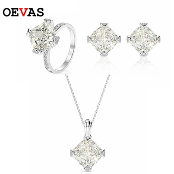 

OEVAS 100% 925 Sterling Silver Created Moissanite Gemstone Earrings/Rings/Necklace Wedding Engagement Jewelry Sets Wholesale