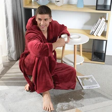 Новинка, мужские Зимние халаты, большие размеры, свободные фланелевые купальные костюмы с капюшоном, мужские удлиненные до лодыжки, домашняя одежда, теплый Халат