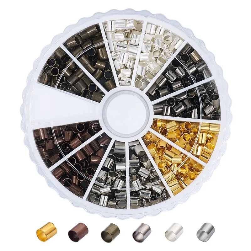 1 caja de Color latón cuentas de engarce tubo tapa con tapa de Metal de cubierta de cuerda consejos final para la fabricación de la joyería DIY suministros