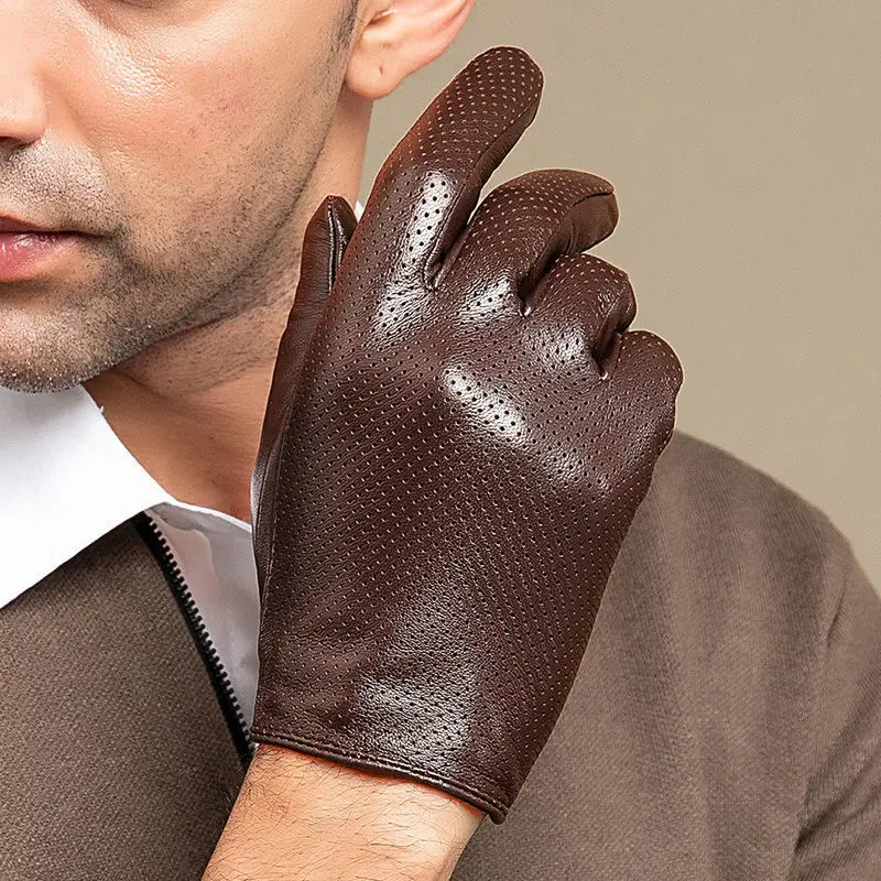 100% Geniune Sheepskin Leather Gloves Men's Driving Thin Breathable Touch Screen Male Mittens S2759 | Аксессуары для одежды