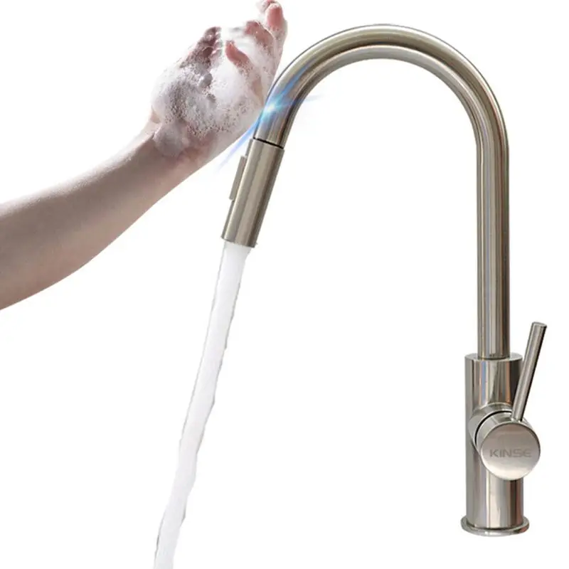 

360 Degree Rotatable Hot and Cold Water Faucet Stainless Steel Smart Sensor Faucet Kitchen Bathroom Washbasin faucet