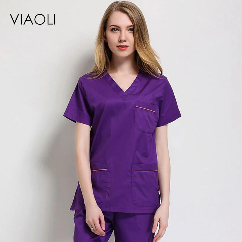 Viaoli, новое хирургическое платье, длинный рукав, хлопок, Раздельный костюм, щетка, платок, для мужчин и женщин, доктора, Хирургическая Одежда, светло-голубой - Цвет: Фиолетовый