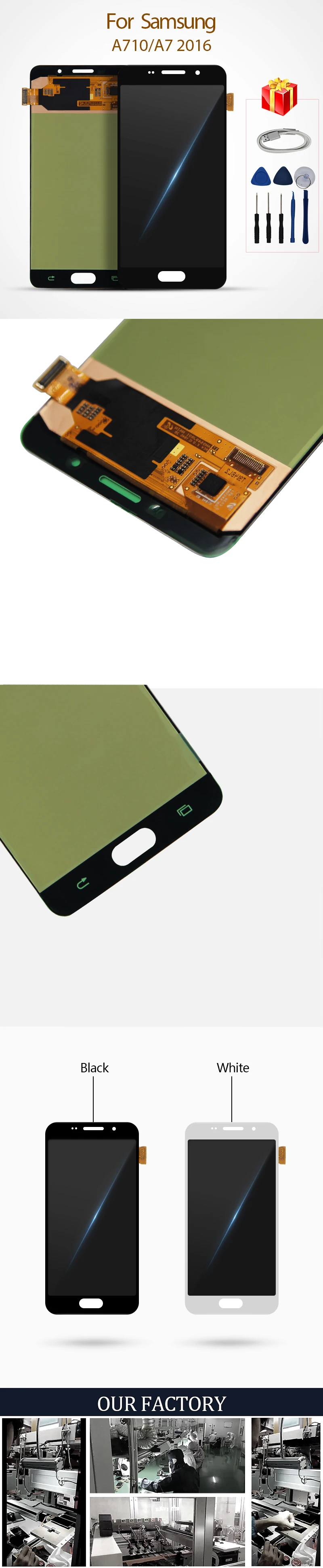 A710 ЖК-для Samsung Galaxy A7 A710 A710F A710M ЖК-дисплей с сенсорным экраном дигитайзер Запасные части+ подарок