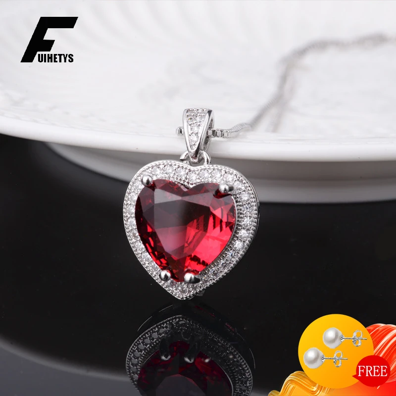Pendant Necklace Trendy Necklace 925 Silver Jewelry Heart Shape Ruby Zircon Gemstone Pendant For Women Girl Wedding Engagement Party Accessories Silver Necklace