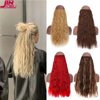 

Long Black Corn Curly Synthetic Fish Line on Hair Extensions Hair pieces for Women Natural Heat Resistant Fake Hair