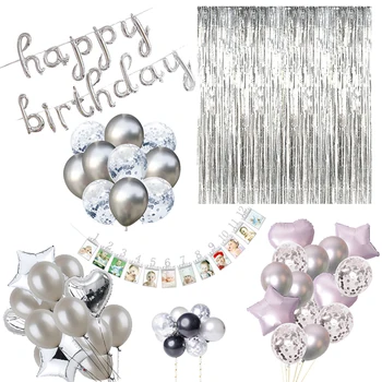 

Silver 1st Birthday Banner Number Foil Balloons Kids Birthday Decoration Baby Shower Ballons Wedding Event Party Supplies