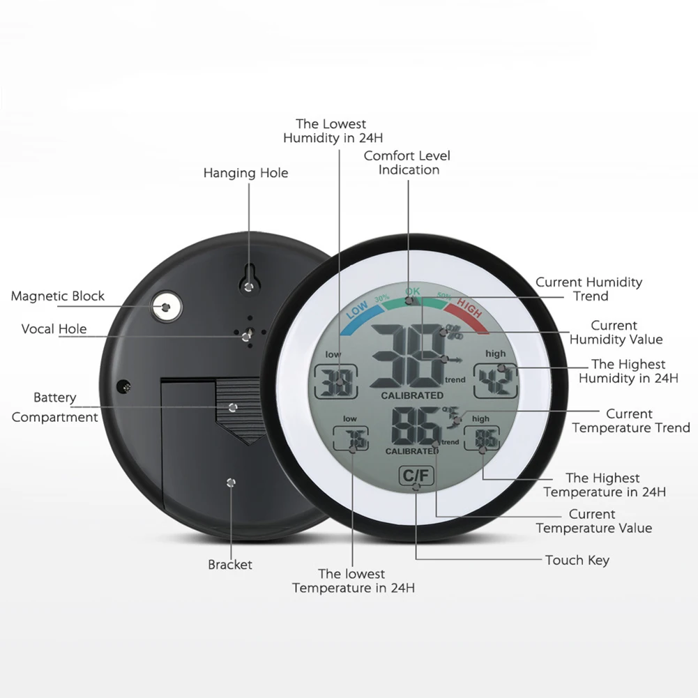 2 в 1 круглый Температура влажности измерительный прибор Цифровой термометр гигрометр для определения влажности