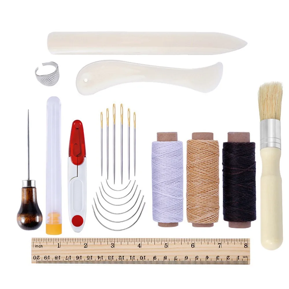 

DIY handmade leather tool Leather Craft Bookbinding Kit Starter Tools Set Bone Folder Paper Creaser, Waxed Thread, Awl, Needles