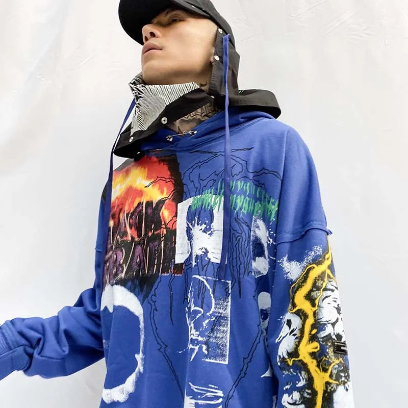 UNCLEDONJM, Мужская толстовка в стиле хип-хоп с граффити, Harajuku, уличная одежда, пуловер с капюшоном, хлопок,, осень, зима, NF-T09