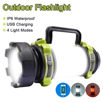 

Outdoor Camping Light LED Flashlights Hiking Hunting Dimmable Spotlight Emergency Searchlight USB Recharg Portable Camping Torch