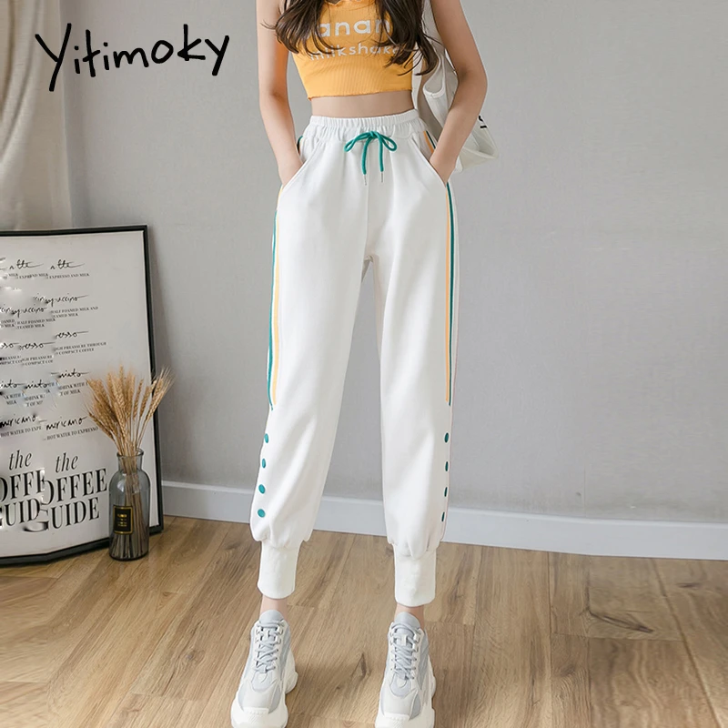 womens black joggers with white stripe