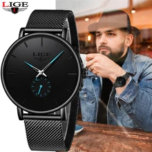 Лидирующий бренд LIGE роскошные мужские s часы классические черные сетчатые мужские наручные часы модный дизайн Ультра-тонкие спортивные часы Relogio Masculino