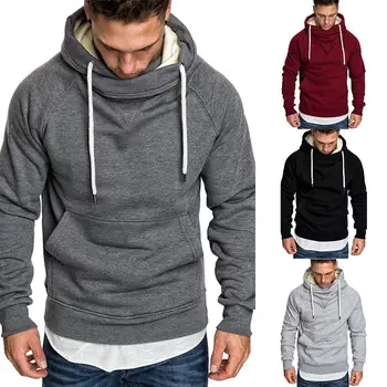 

Men Solid Color Loose Long Sleeve Sport Drawstring Hooded Sweatshirt