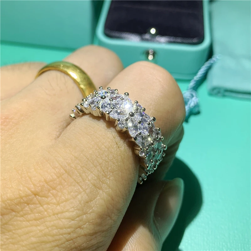 Ювелирные изделия ручной работы из стерлингового серебра 925 пробы огранка маркиз 5А кубического циркония вечность для женщин обручальное кольцо с цветком