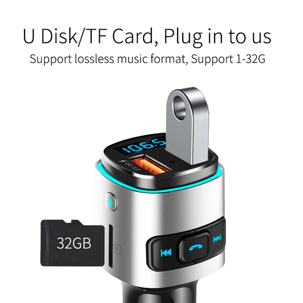 VicTsing Bluetooth 4,2 fm-передатчик QC 3,0 зарядное устройство AUX модулятор беспроводной автомобильный Радио адаптер TF USB MP3 плеер окружающий светильник