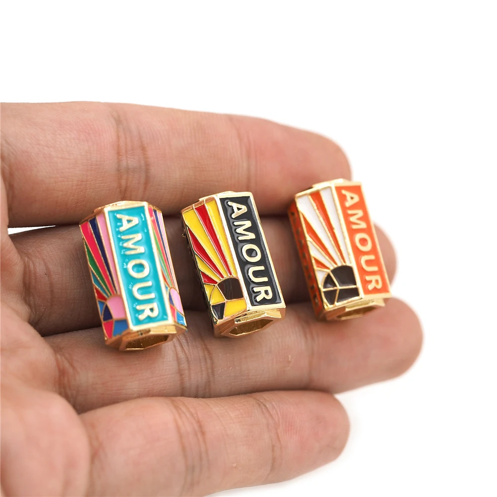 Suitable For Bracelets, Necklaces, Jewelry Making Supplies, Enamel Carving Letters, Perforated Beads, Hexagonal Spacer Beads