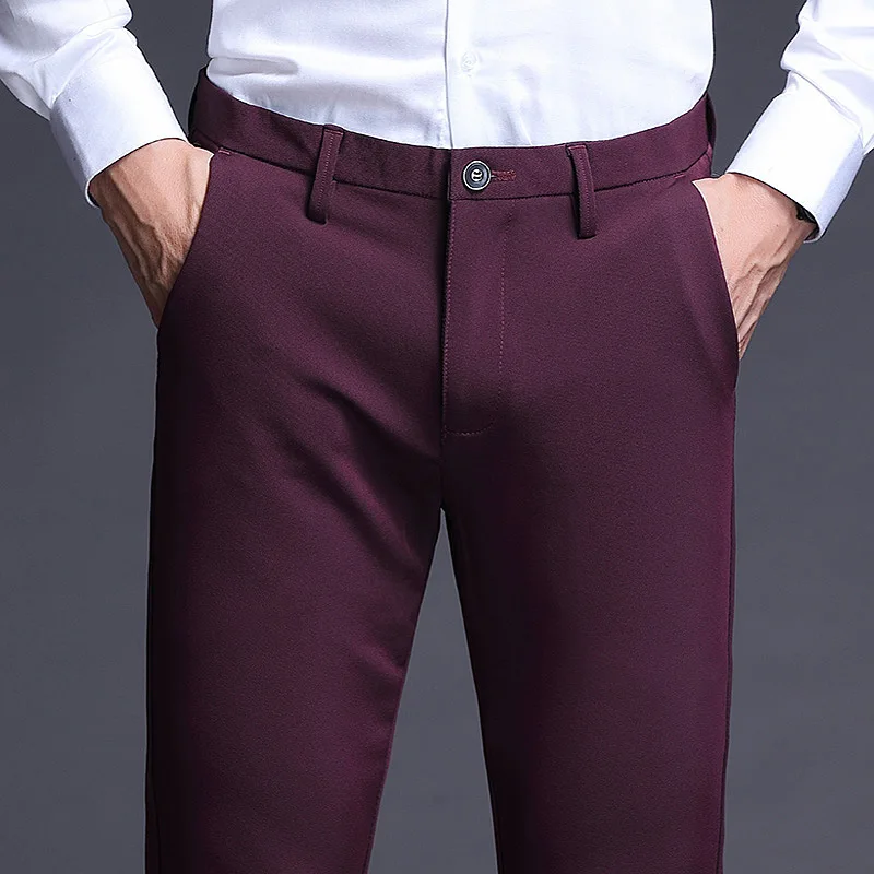 ICPANS Stretch Slim Casual Dress Pants Men Red Business Office Formal