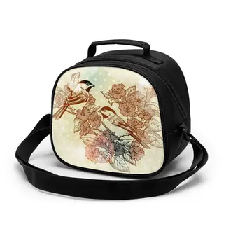 

Royalty Birds With Vintage Flowers Portable Insulated Lunch Bag Thermal Food Picnic Lunch Bags for Kids Cooler Lunch Box Bag