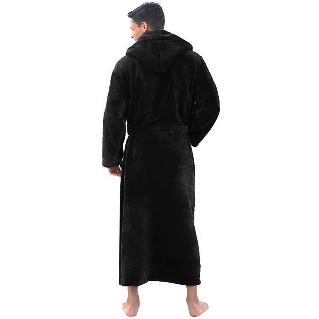 Стиль, мужской халат, зимняя удлиненная плюшевая шаль, банный халат, домашняя одежда с длинными рукавами и карманами, удобный халат, банный Халат