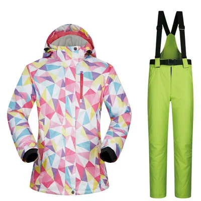 color 8 Women Ski Suit Snowboard Jacket Pant Windproof Waterproof Breathable Outdoor Sport Wear Super Warm Winter Clothing Trouser New - Цвет: color 8
