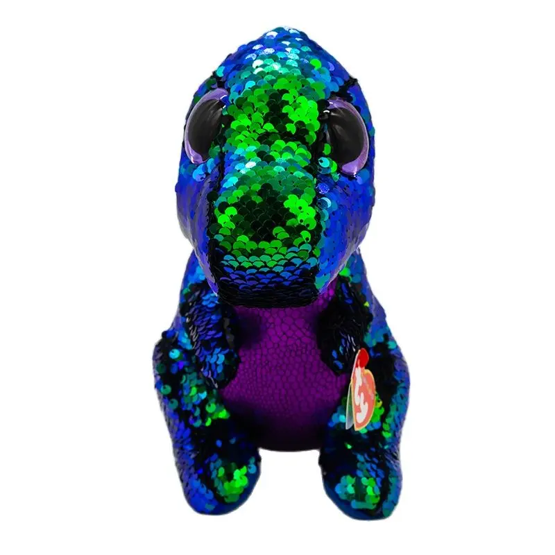 New 6 Inch 15 cm Ty Big Eyes Plush Pea Plush Animal Green Purple Sequined Dragon Collection Doll Child Birthday Christmas Gift