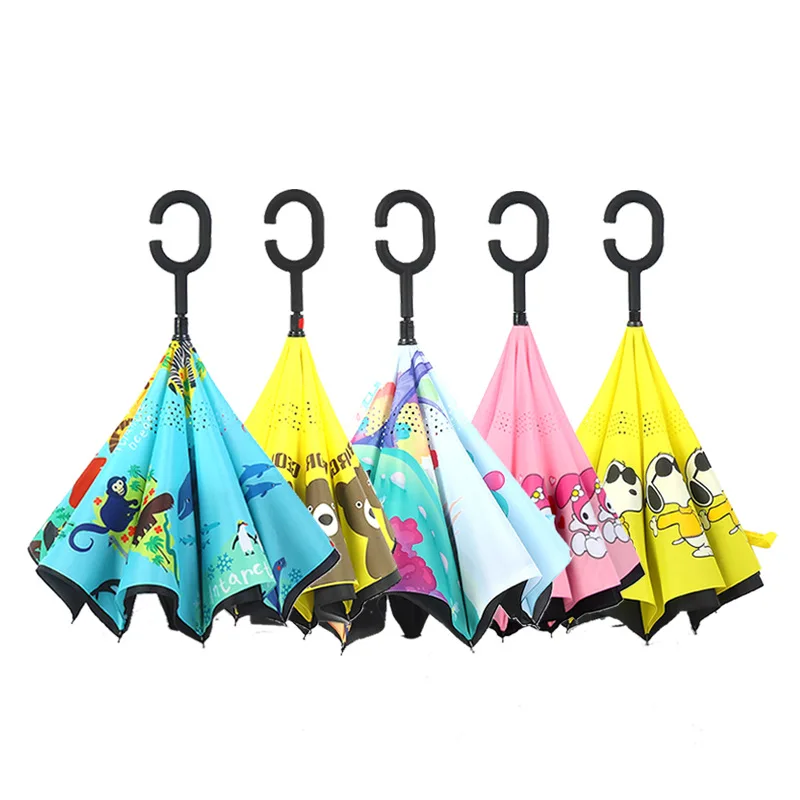 

Reverse Umbrellas Folding Double Layer Inverted C Hand Holder Stand Rain Windproof Rolling Over Umbrella For Women
