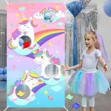 Banderole à thème licorne arc en ciel pour enfants, ensemble de jeu de lancer de sac de haricots, décoration d'intérieur et d'extérieur pour anniversaire, fournitures de décoration de fête