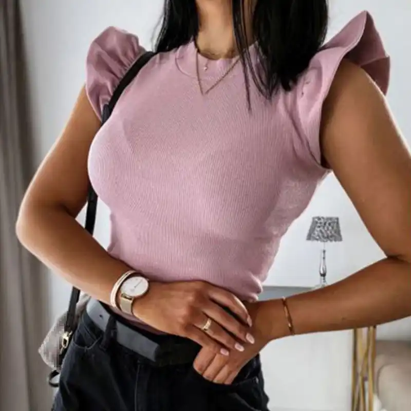 Casual Street Shirt Solid Ruffle Sleeve OC0159