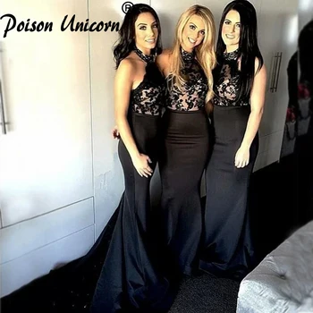

Angel Arrived Simple Bridesmaid Dresses Sexy Black Lace Halter Slim Mermaid Bridesmaid Dresses 2020 Appliques vestidos de festa