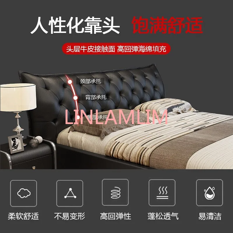 Genuine Leather bed frame camas кровать двуспальная lit beds سرير muebles de dormitorio мебель cama de casal storage drawers