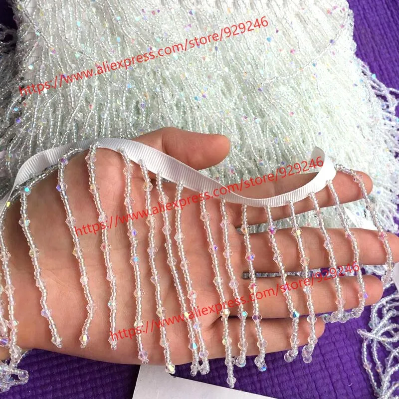 Длинное черное хрустальное ожерелье с бахромой кружево для платья и обуви украшения Белый AB кружево из бисера для одежды шляпа сумки аксессуар