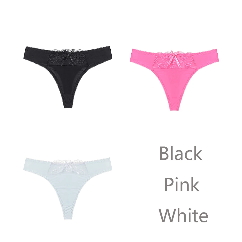 Black Pink White 3 шт./лот, женские стринги, стринги, сексуальные бесшовные трусики, низкая посадка, стринги для женщин, одноцветные, размера плюс, нижнее белье для женщин, нижнее белье Танга - Color: Black Pink White