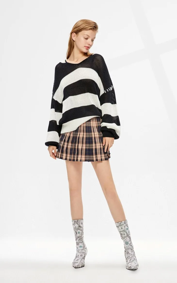 Vero Moda женский свободный крой с капюшоном широкая полоса хлопок свитер вязаный Топ | 319313574