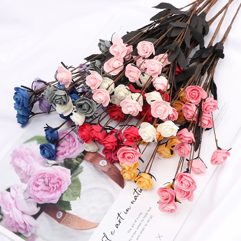

15 Heads Artificial Simulation Rose Flower 9 Colors Realistic Fake Silk Blue Rose Flowers Bouquet Home Weeding Party Decoration