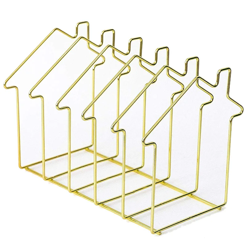 

Promotion! Magazine Holder Gold House Shape File Sorter Metal 5 Slot Desk Organizer Rack for Document Folder Letter and Book