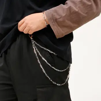 

2mm Width Hiphop Silver Gold Long Metal Wallet 3 Layer Chain Leash Pant Jean Keychain Ring Clip Men Hip Hop Jewelry