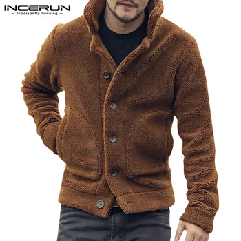 

INCERUN Autumn Winter Casual Men Lapel Long Sleeve Outerwear Coats Plush Single Breasted Casual Warm Stylish Mens Jackets Coats