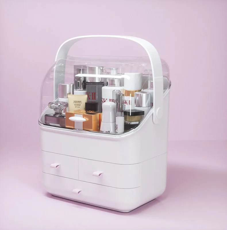 Makeup Box Fashion Three-Layer High Capacity Transparent Portable Cosmetic Organizer Plastic Drawer Lipstick Nail Polish Storage
