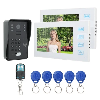 

door bell camera 7inch TFT LCD Door Bell Waterproof Intercom Remote Control Password Card Door Phone 2 White Monitors
