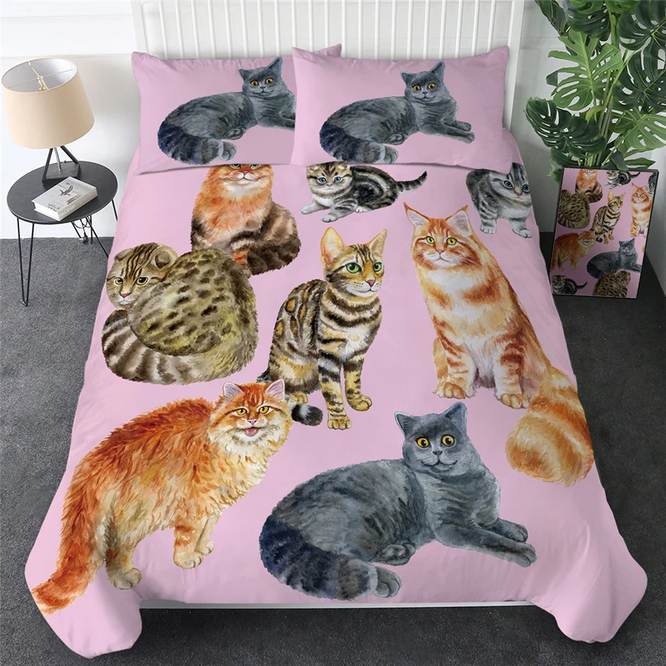 Постельные принадлежности Outlet Cat розовый спальный набор с одеялом чехол красочный комплект кровати король мультфильм детские покрывала 3
